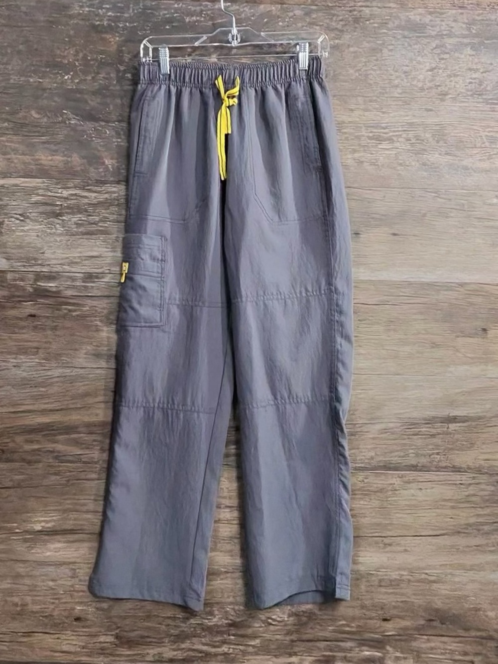 WonderWink Gray Cargo Scrub Pants with Yellow Drawstring